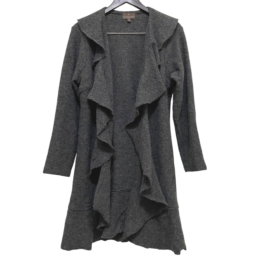 Fenn Wright Manson Open Ruffle Front Cardigan Sweater Duster Wool Blend 1X